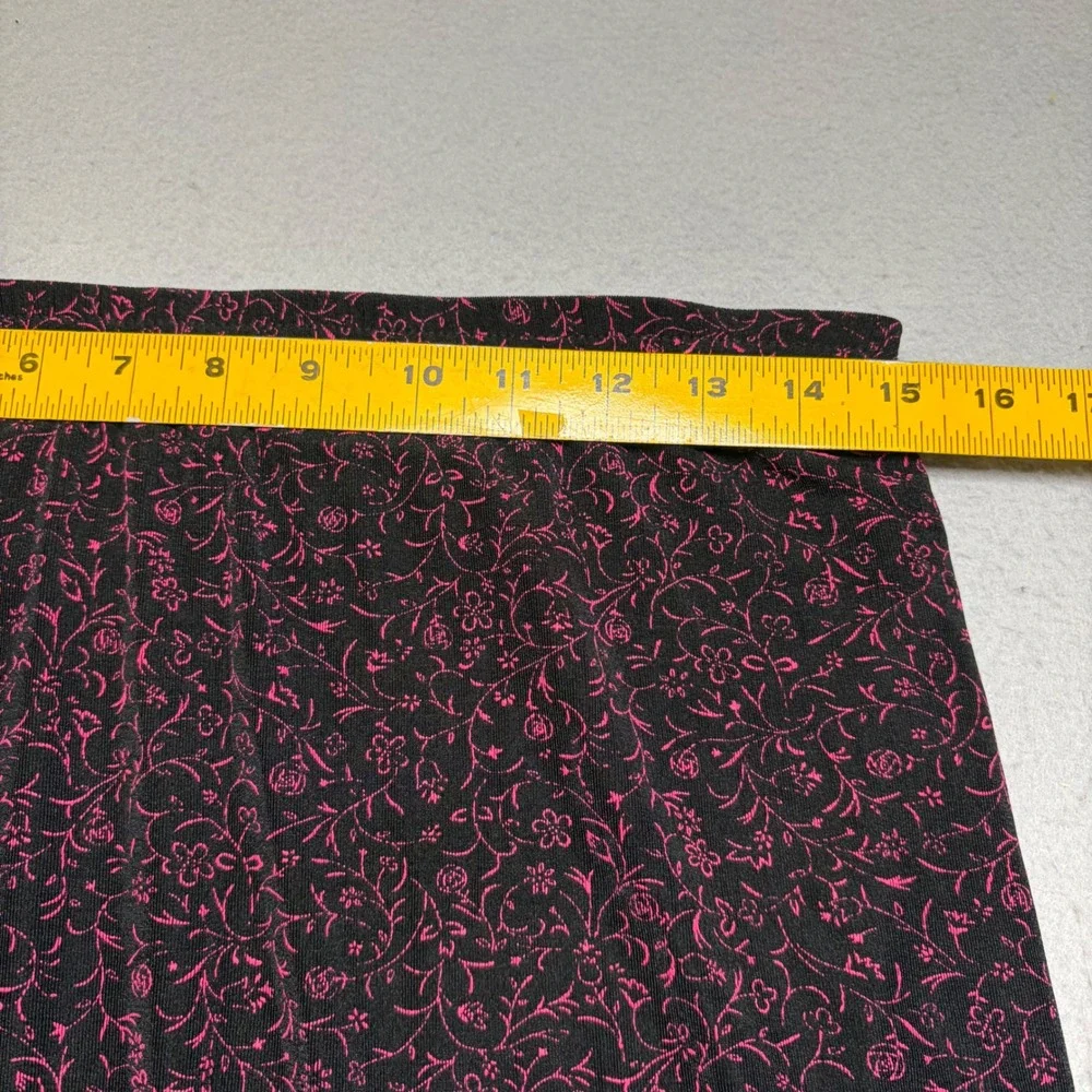Briggs New York Skirt Womens L Black Pink Floral Y2K Midi Stretchy Made in USA